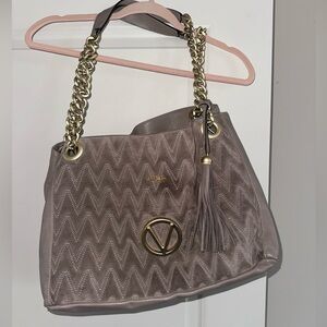 Valentino Beige Large Shoulder Bag with Gold Details